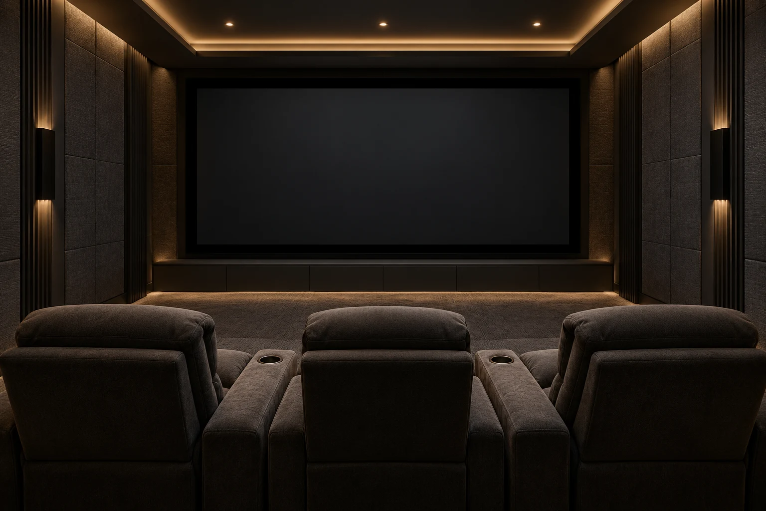 Illustrative home cinema with subtle architectural lighting