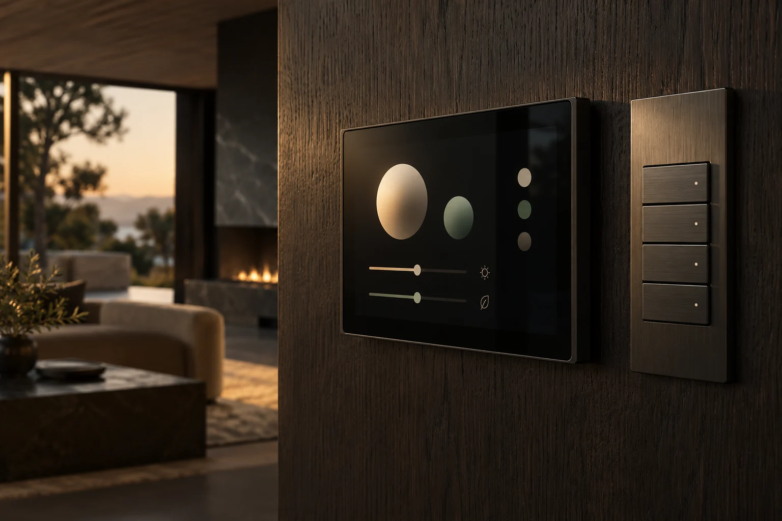Concept of a discreet wall-mounted touchscreen and physical keypad